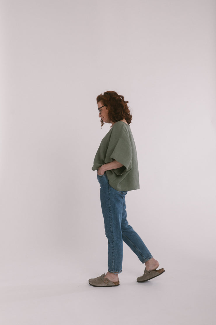 Oliv BOXY Leinen Crop Top - Valle ō Valle
