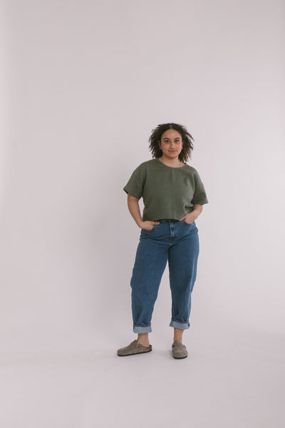 Oliv Leinen Crop Top - Valle ō Valle